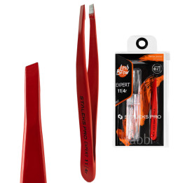 Пінцет для брів STALEKS PRO EXPERT 11 TYPE 4 Red (вузький скошений)